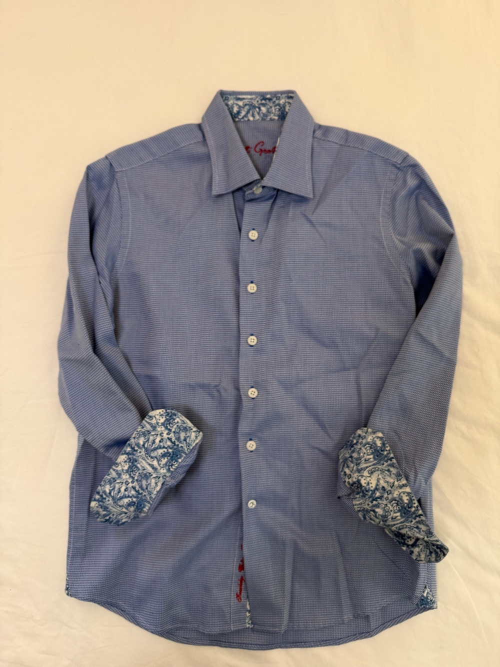 Robert Graham Light Blue Button-Down Shirt with Paisley Cuff